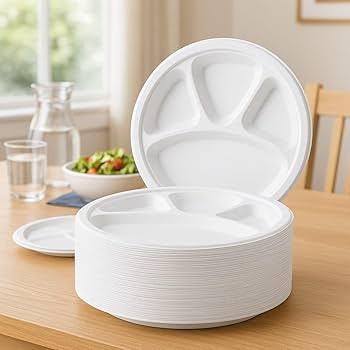 11 Inch 4 Compartment Round Plate Bagasse